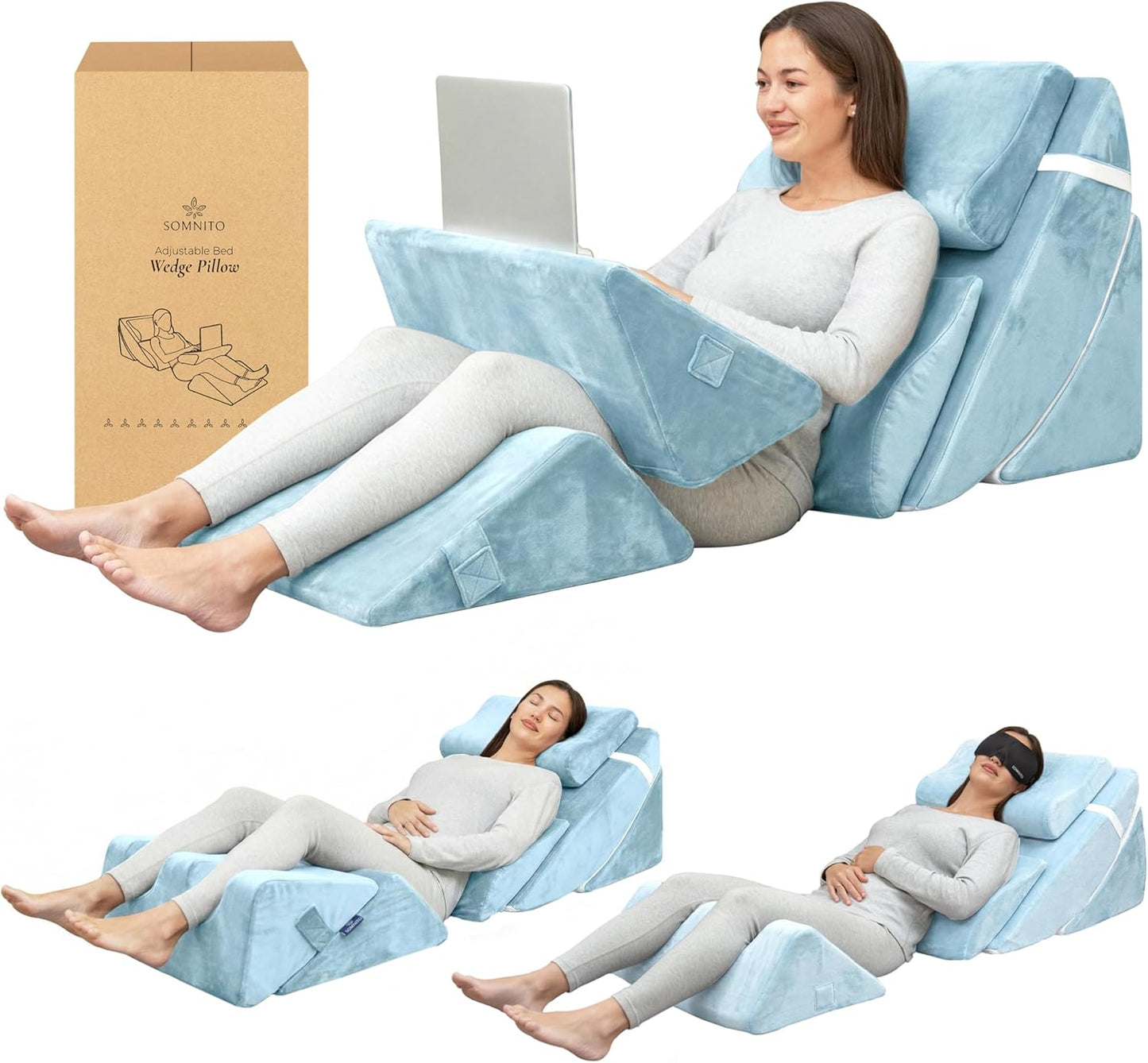 SOMNITO™ Adjustable Bed Wedge Pillow – Custom Elevation for Better Sleep & Wellness