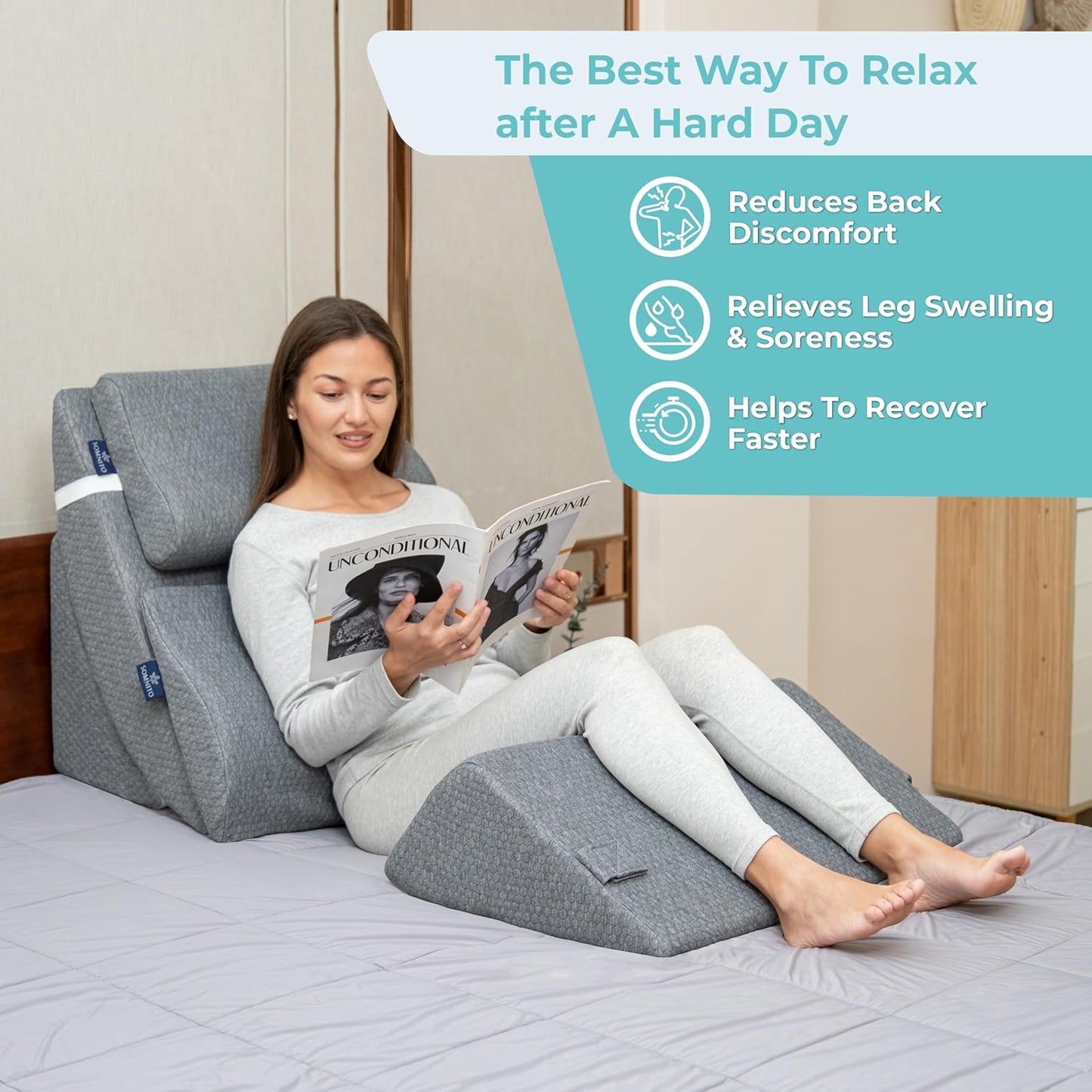 SOMNITO™ Adjustable Bed Wedge Pillow – Custom Elevation for Better Sleep & Wellness