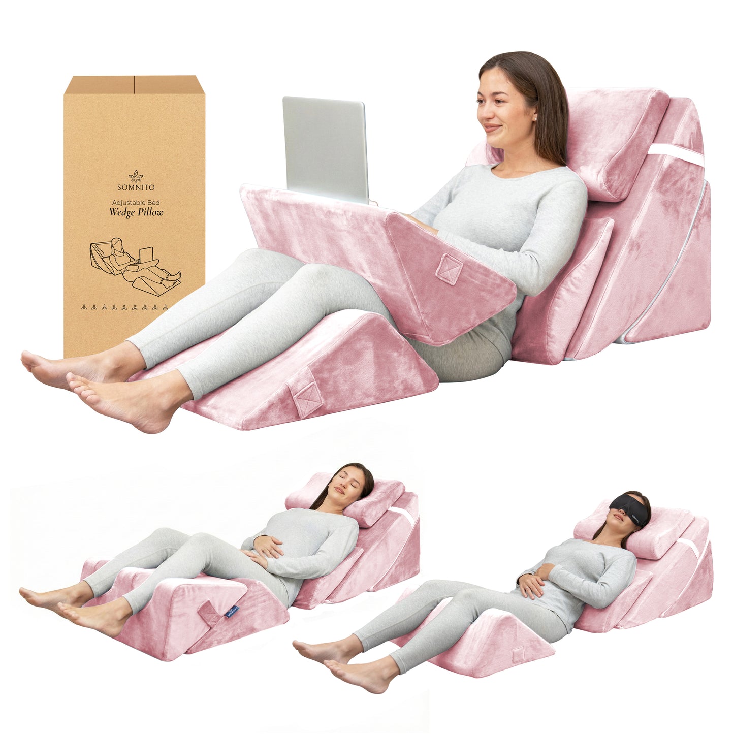 SOMNITO™ Adjustable Bed Wedge Pillow – Custom Elevation for Better Sleep & Wellness